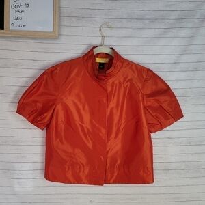 SoCa by ST. JOHN "Flame"  METALLIC ORANGE CROPPED CAPE JACKET, sz Small